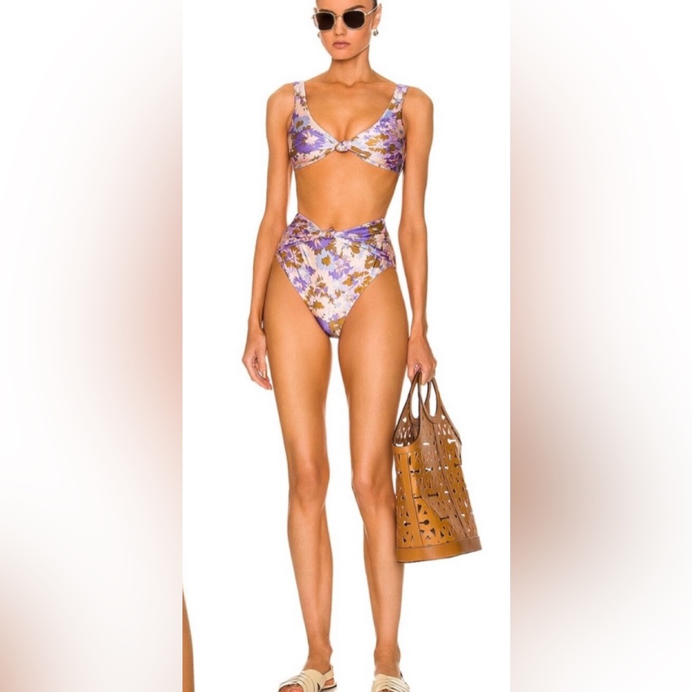 Zimmermann Bikini Bottoms Floral Print Knotted High Waisted Size 4-6
